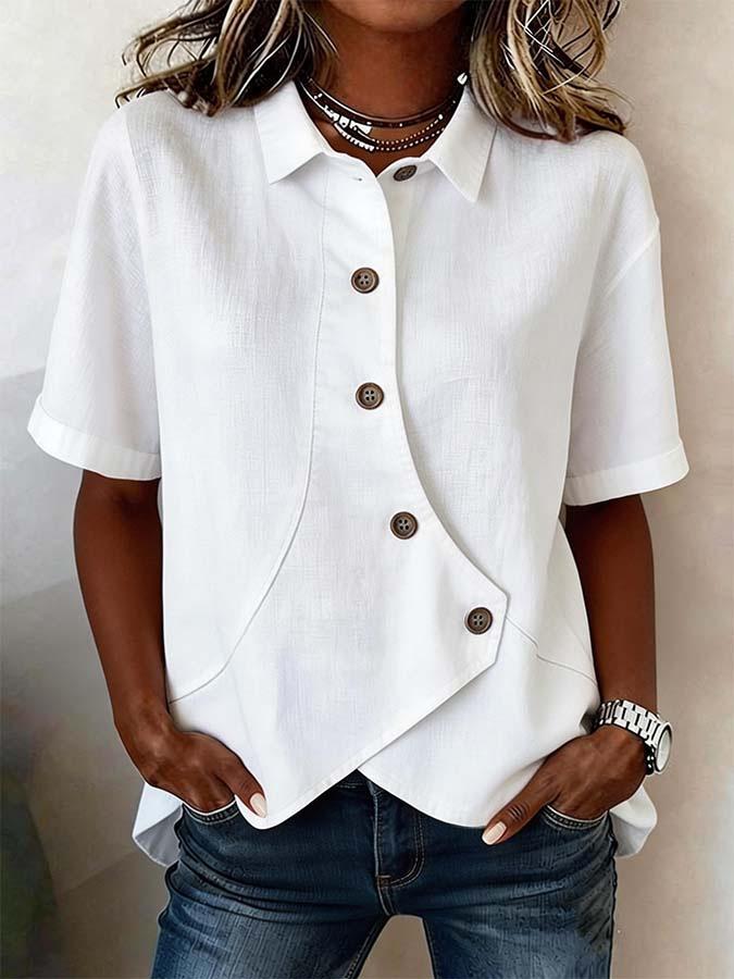 Women s Short Sleeve Blouse Asymmetric Button Design Lapel Collar Casual Loose Fit Top for Daily Wear S белый
Women s Short Sleeve Blouse Asymmetric Button Design Lapel Collar Casual Loose Fit Top for Daily Wear S белый