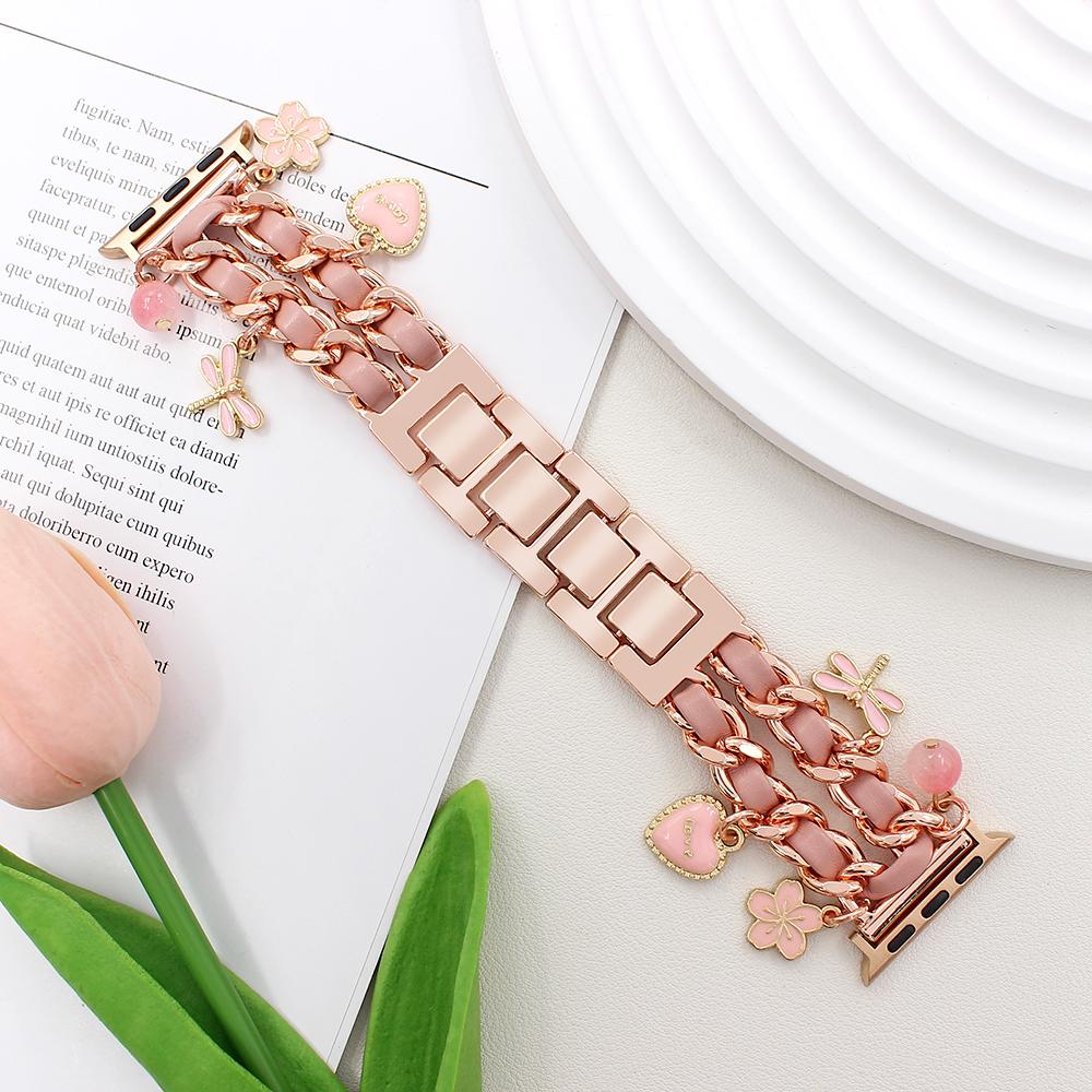 Watch Strap for Apple Watch Series 10 9 8 7 SE 6 5 4 3 2 1 42mm 41mm 40mm 38mm Alloy+Leather Band with Butterfly and Flower Pendant Black/Gold
Watch Strap for Apple Watch Series 10 9 8 7 SE 6 5 4 3 2 1 42mm 41mm 40mm 38mm Alloy+Leather Band with Butterfly and Flower Pendant Black/Gold