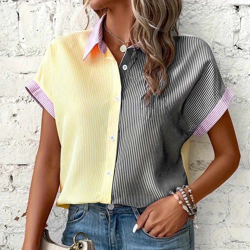 Summer Short Sleeve Women Shirt Fashion Color Matching Striped Shirt Elegant Hawaiian Vacation Casual Shirt Tops Women Clothing 5XL
Summer Short Sleeve Women Shirt Fashion Color Matching Striped Shirt Elegant Hawaiian Vacation Casual Shirt Tops Women Clothing 5XL