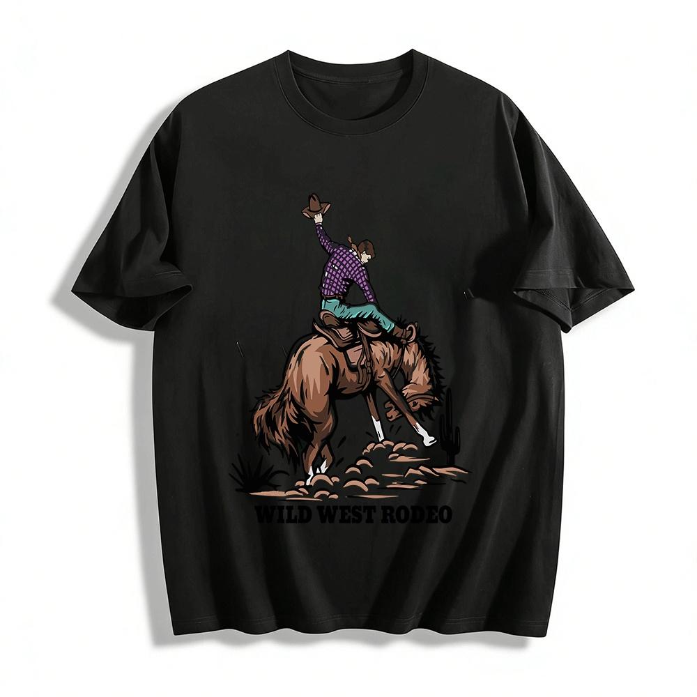 Wild West Rodeo Print Retro Cowboy Style Casual Short Sleeve Tee Pure cotton T-shirt XXS
Wild West Rodeo Print Retro Cowboy Style Casual Short Sleeve Tee Pure cotton T-shirt XXS