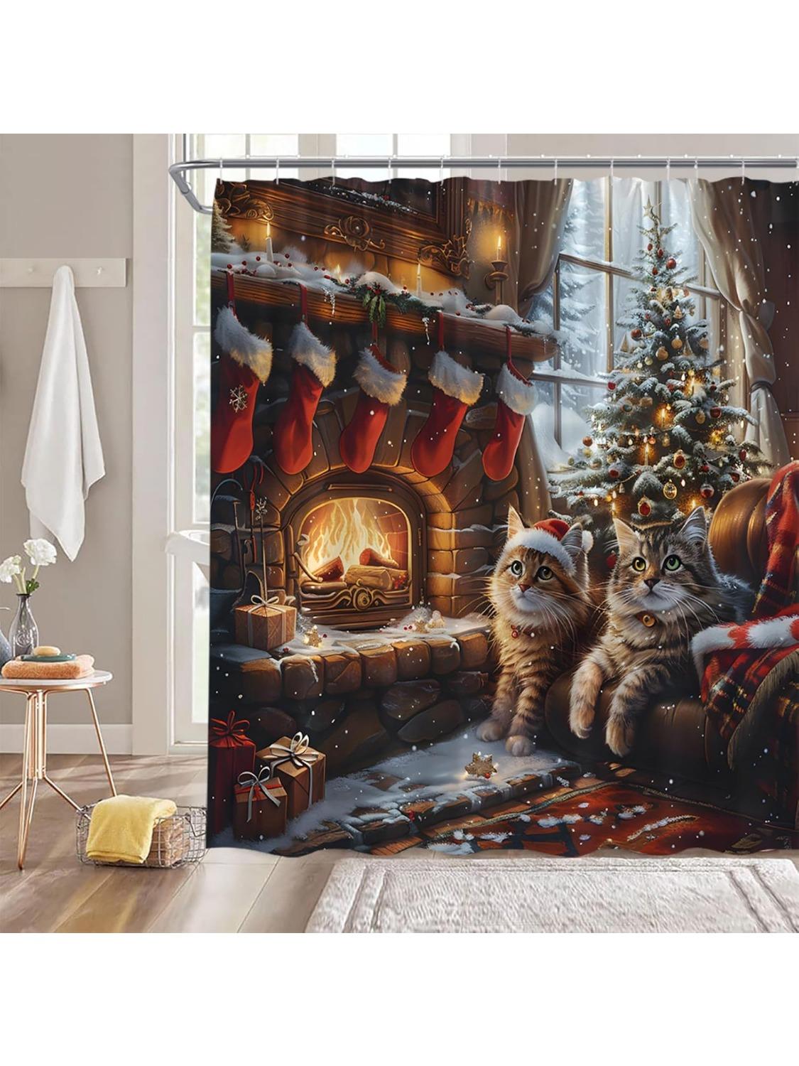 Christmas Shower Curtain,Cute Cat Xmas Fireplace Tree Snow Winter Animal Vintage Brown Bathroom Home Curtain Decor With Hooks W60H190(CM)-1 Pcs
Christmas Shower Curtain,Cute Cat Xmas Fireplace Tree Snow Winter Animal Vintage Brown Bathroom Home Curtain Decor With Hooks W60H190(CM)-1 Pcs