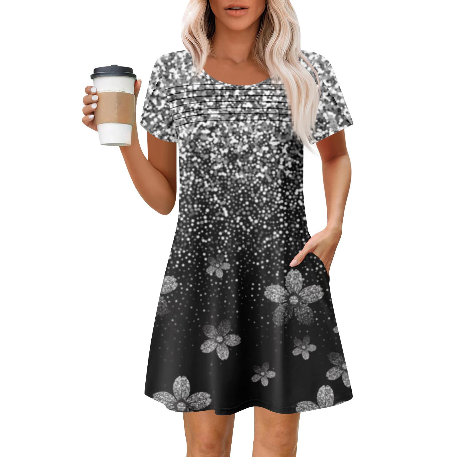 Женские летние повседневные платья с круглым вырезом, плиссированные, с карманами, с принтом, с коротким рукавом XL серебряный
Женские летние повседневные платья с круглым вырезом, плиссированные, с карманами, с принтом, с коротким рукавом XL серебряный