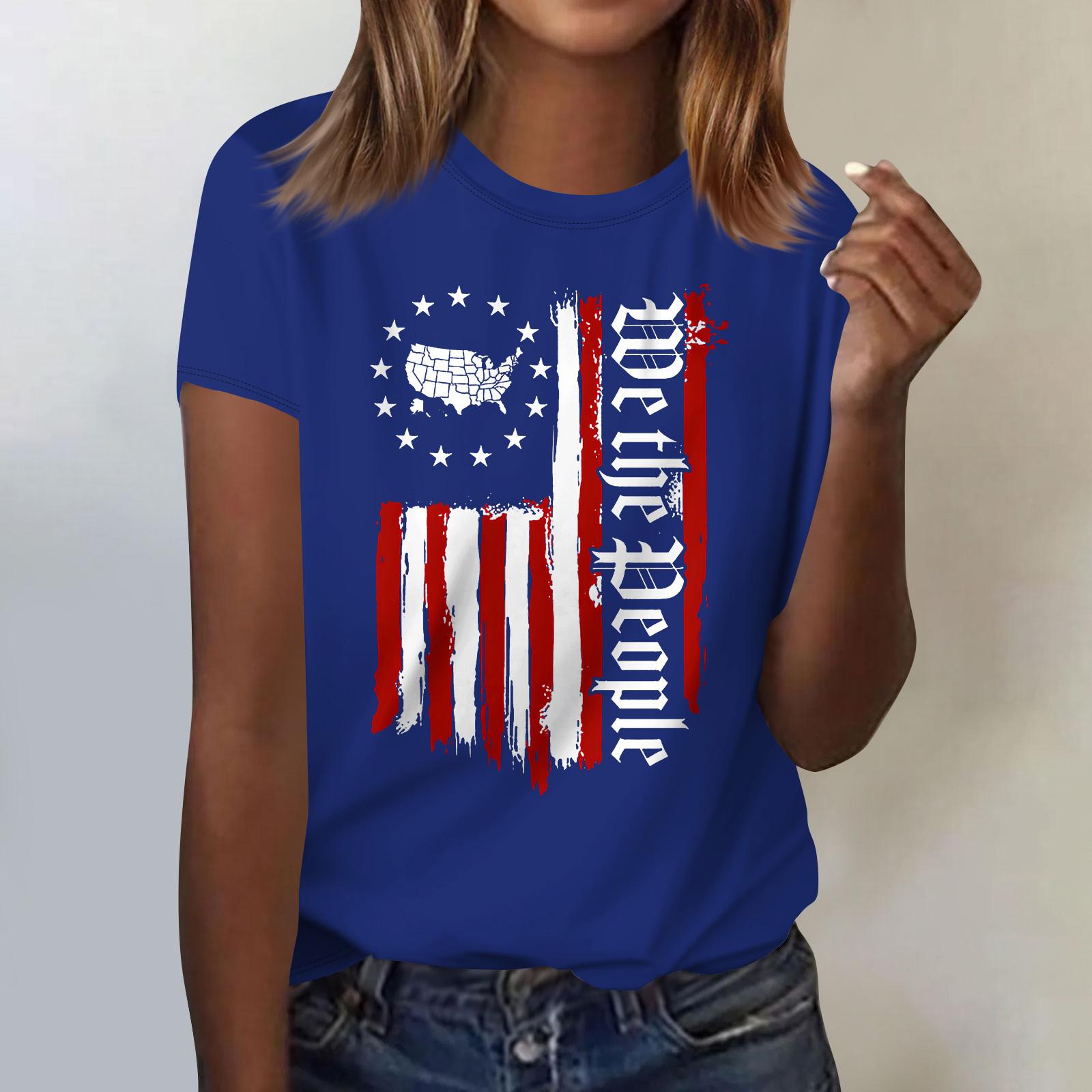 Женская повседневная футболка с принтом в честь Дня независимости, пуловер с круглым вырезом, топ с короткими рукавами XL