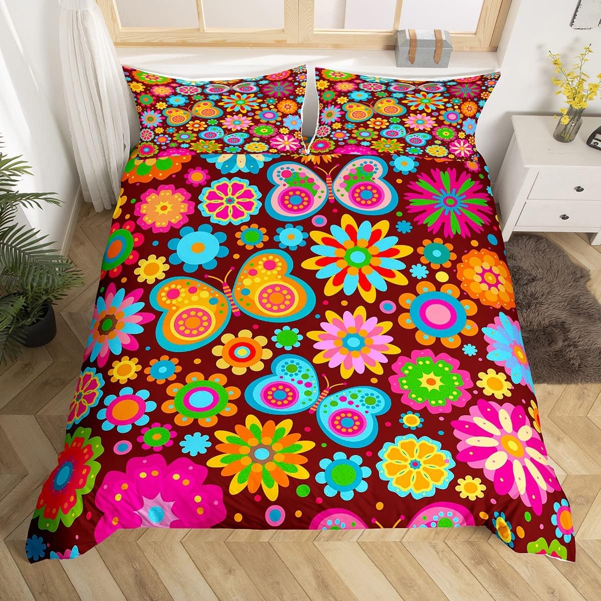 Comforter 70S Retro Hippie Bedding Set Groovy Flower Comforter Full Queen For Adult Teen Boho Vintage Psychedelic Floral Comforter (quilt)-EU Single(135*200cm)3pcs
Comforter 70S Retro Hippie Bedding Set Groovy Flower Comforter Full Queen For Adult Teen Boho Vintage Psychedelic Floral Comforter (quilt)-EU Single(135*200cm)3pcs