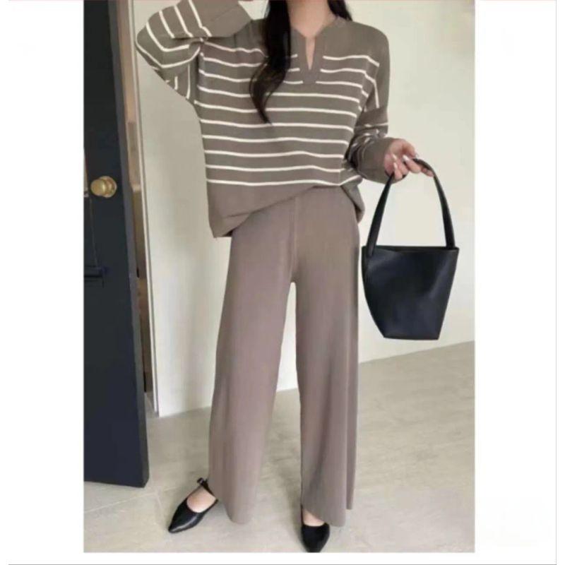 Fashion Set Women Korean Style Loose Striped Knitted Top Two-piece Set Casual High Waist Pendant Sense Knitted Wide Leg Pants Curry S
Fashion Set Women Korean Style Loose Striped Knitted Top Two-piece Set Casual High Waist Pendant Sense Knitted Wide Leg Pants Curry S