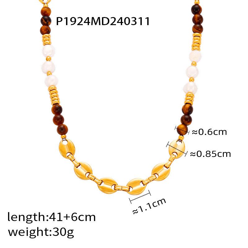 Vintage court style titanium steel gold-plated beaded necklace with natural tiger s eye and freshwater pearls
Vintage court style titanium steel gold-plated beaded necklace with natural tiger s eye and freshwater pearls