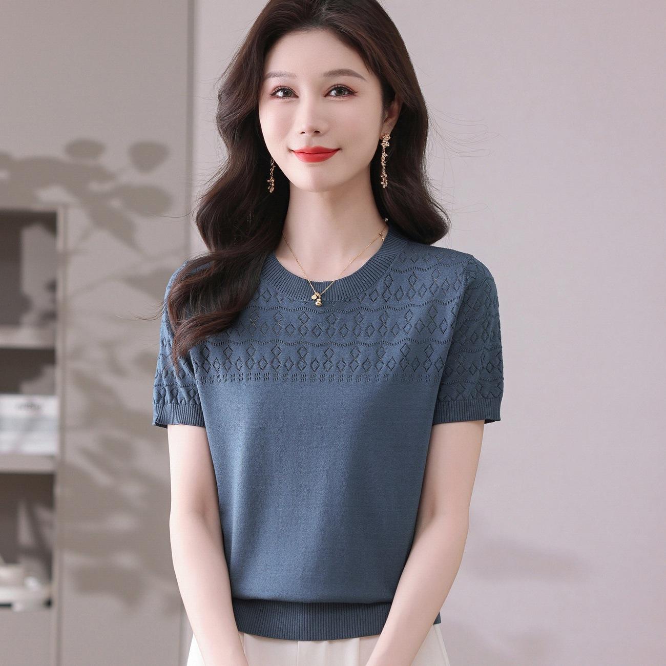 Round Neck Hollow Out Short Sleeved Knitted Shirt for Women Summer Solid Color Thin Short Sleeved Knitted T-shirt 2XL
Round Neck Hollow Out Short Sleeved Knitted Shirt for Women Summer Solid Color Thin Short Sleeved Knitted T-shirt 2XL