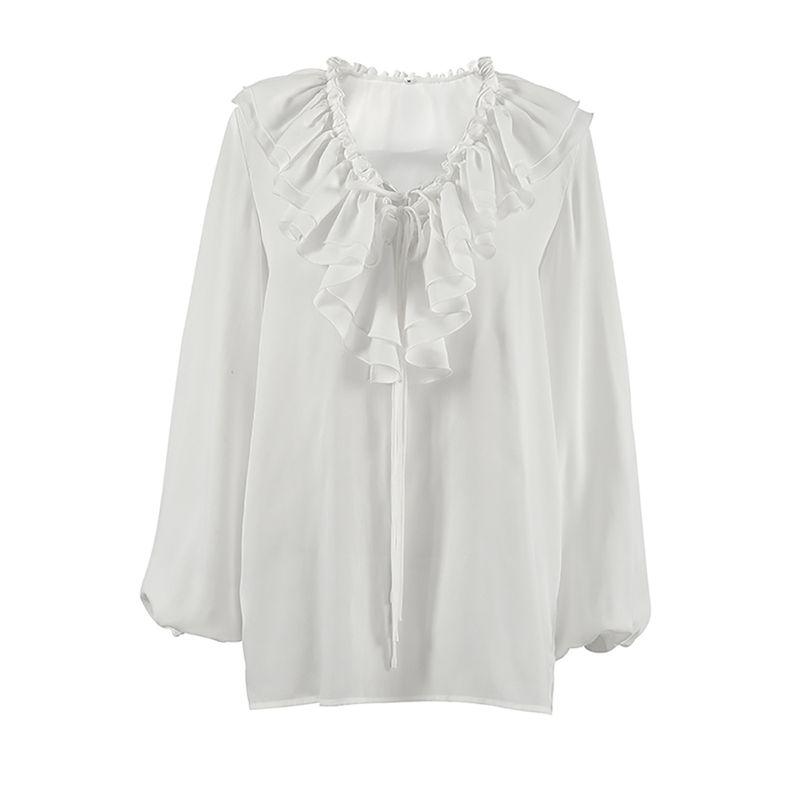 European and American Women s Shirt V-neck Frill Lantern Sleeve Top 2025 Summer Casual French style White Shirt White L
European and American Women s Shirt V-neck Frill Lantern Sleeve Top 2025 Summer Casual French style White Shirt White L