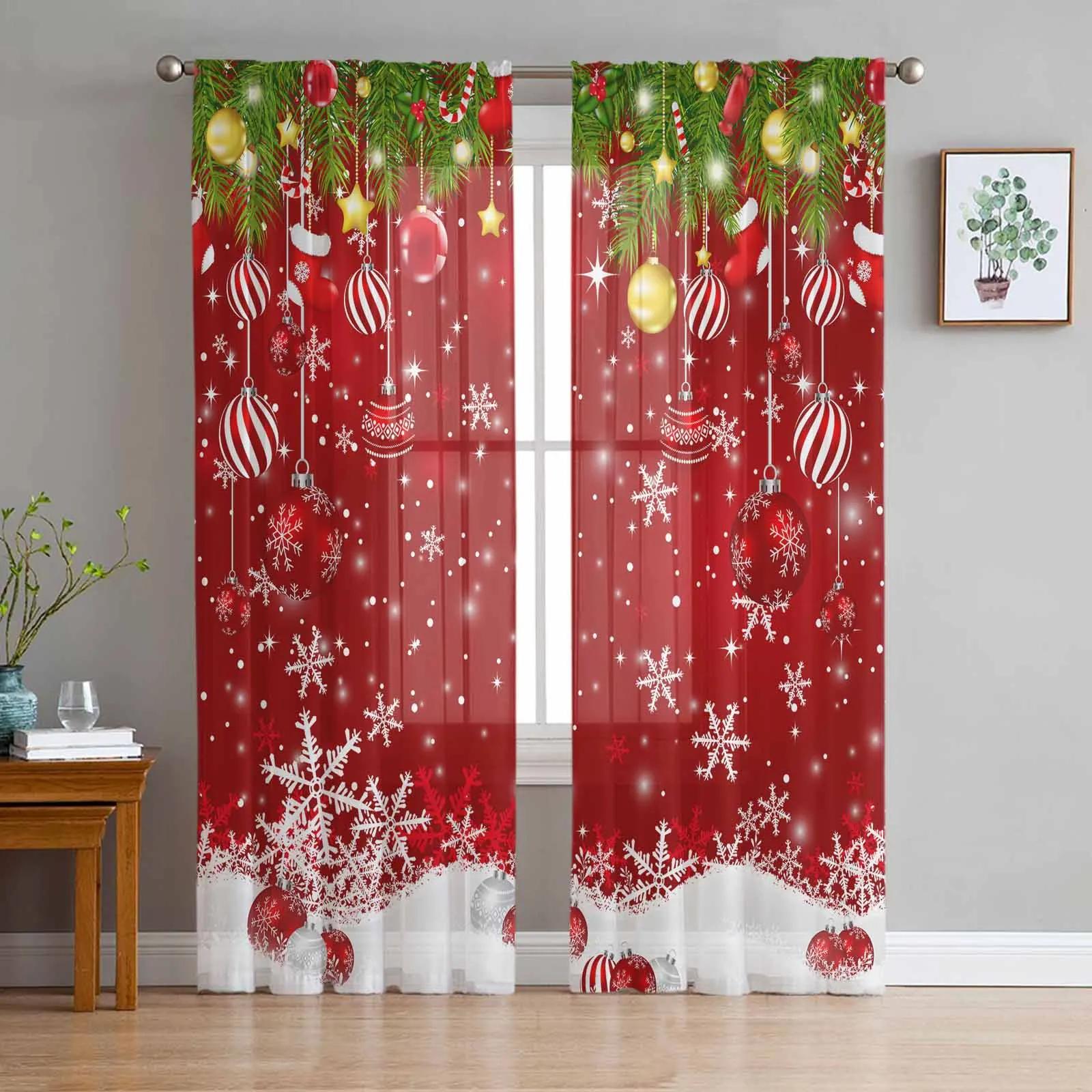 Christmas Balls Snowflakes Pine Branches Sheer Curtains for Living Room Decoration Window Curtains Kitchen Tulle Voile Curtains (As shown-4821)-W135 x H115cm x1
Christmas Balls Snowflakes Pine Branches Sheer Curtains for Living Room Decoration Window Curtains Kitchen Tulle Voile Curtains (As shown-4821)-W135 x H115cm x1
