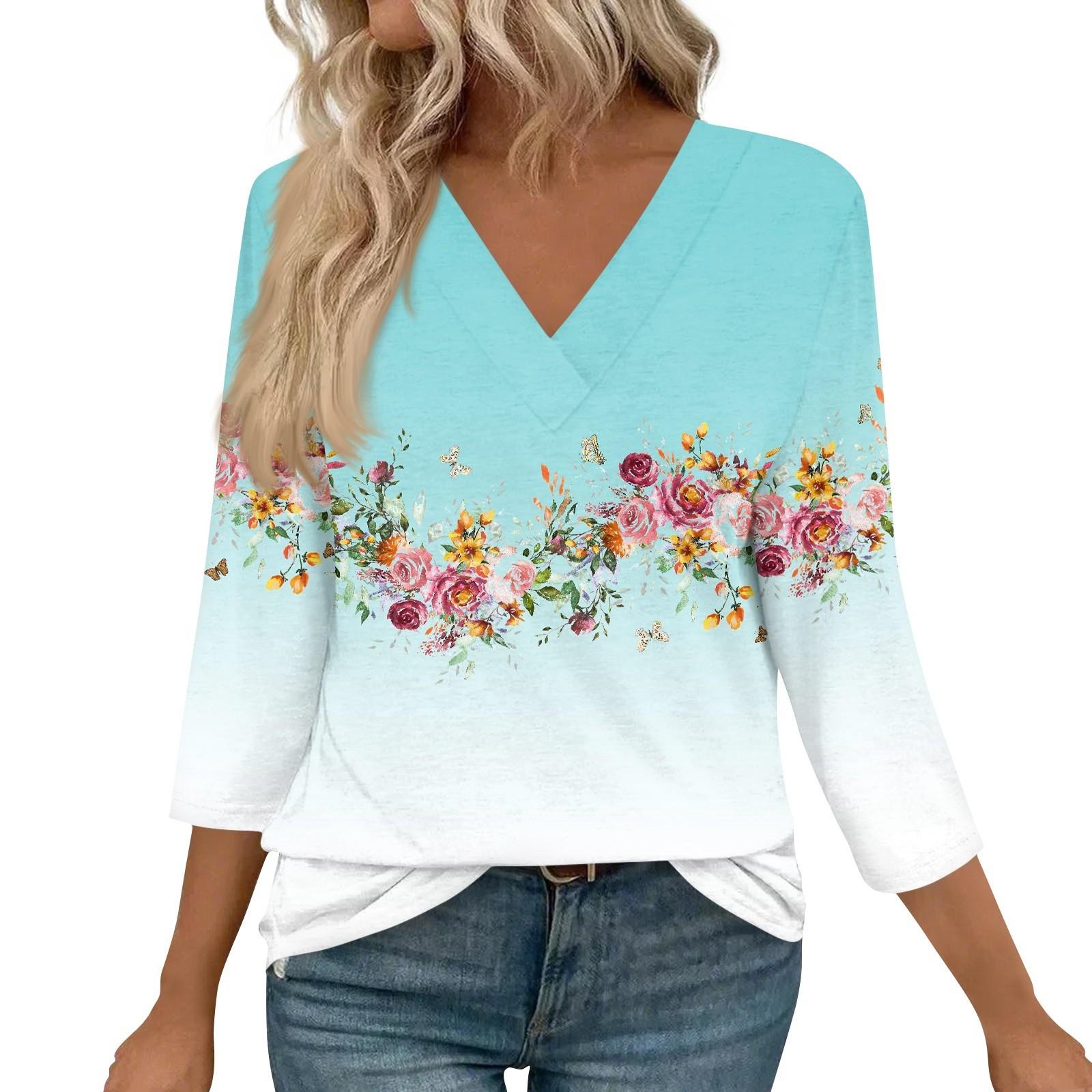 Женские топы с рукавами 3/4 и V-образным вырезом, повседневные туники, базовые рубашки, блузки свободного кроя S циан
Женские топы с рукавами 3/4 и V-образным вырезом, повседневные туники, базовые рубашки, блузки свободного кроя S циан