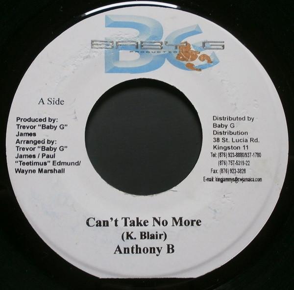 7inch Record ANTHONY B - Can t Take No More NONE Baby G Producti 2003 Jamaica Reggae, Ska & Dub Used
7inch Record ANTHONY B - Can t Take No More NONE Baby G Producti 2003 Jamaica Reggae, Ska & Dub Used