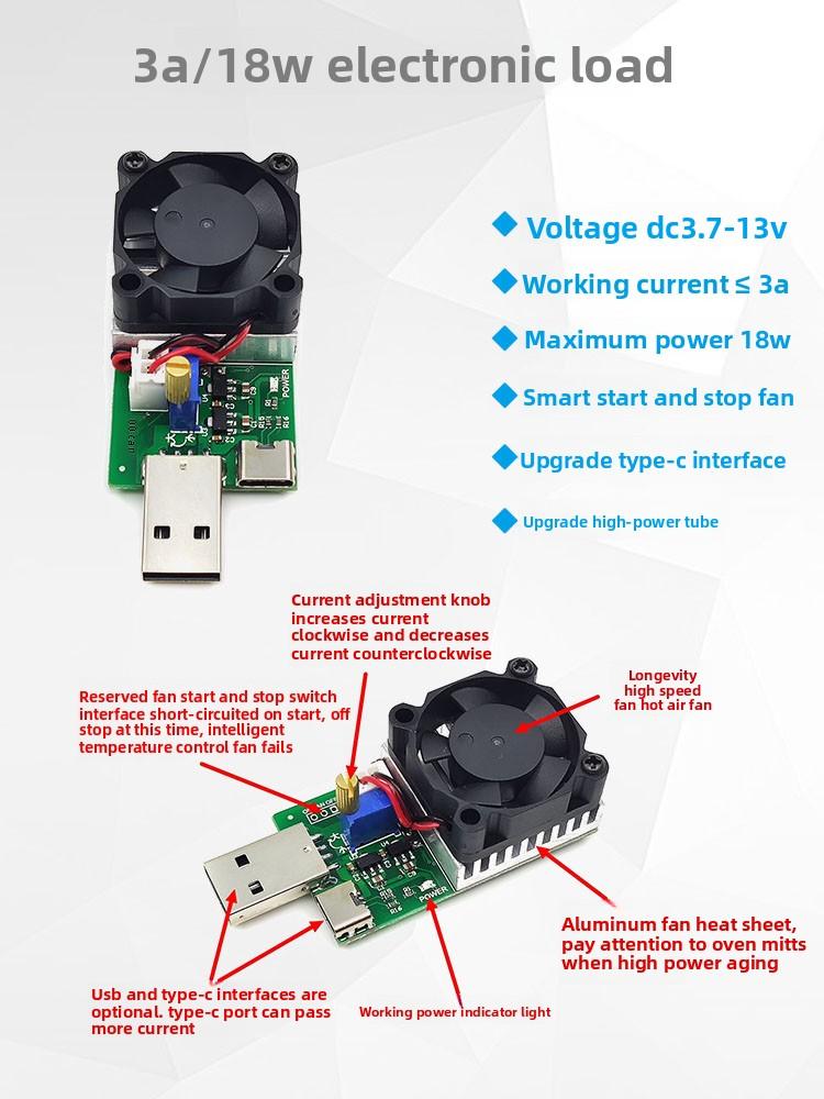 USB Adjustable Constant Current Electronic Load Battery Tester Aging Discharge Module Fast Charging Discharge Resistor
USB Adjustable Constant Current Electronic Load Battery Tester Aging Discharge Module Fast Charging Discharge Resistor