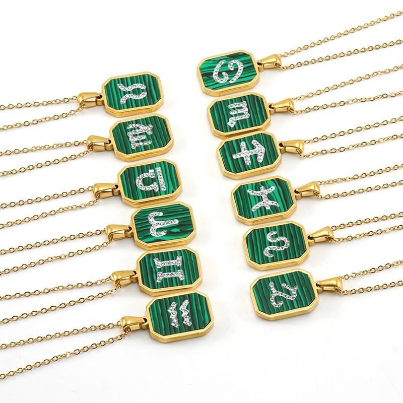 Titanium steel fashion malachite twelve constellation necklace 18K stainless steel diamond constellation pendant 18K
Titanium steel fashion malachite twelve constellation necklace 18K stainless steel diamond constellation pendant 18K