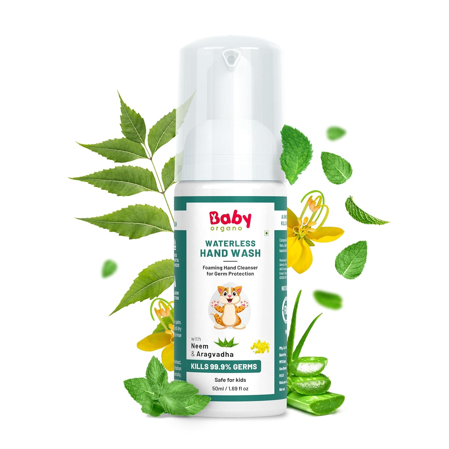 Babyorgano Non Alcoholic Foam Based Waterless Handwash for Kids, 100% Natural and Germ Protection Goodness of Aragvadha, Aloe Vera and Neem - 50ml
Babyorgano Non Alcoholic Foam Based Waterless Handwash for Kids, 100% Natural and Germ Protection Goodness of Aragvadha, Aloe Vera and Neem - 50ml