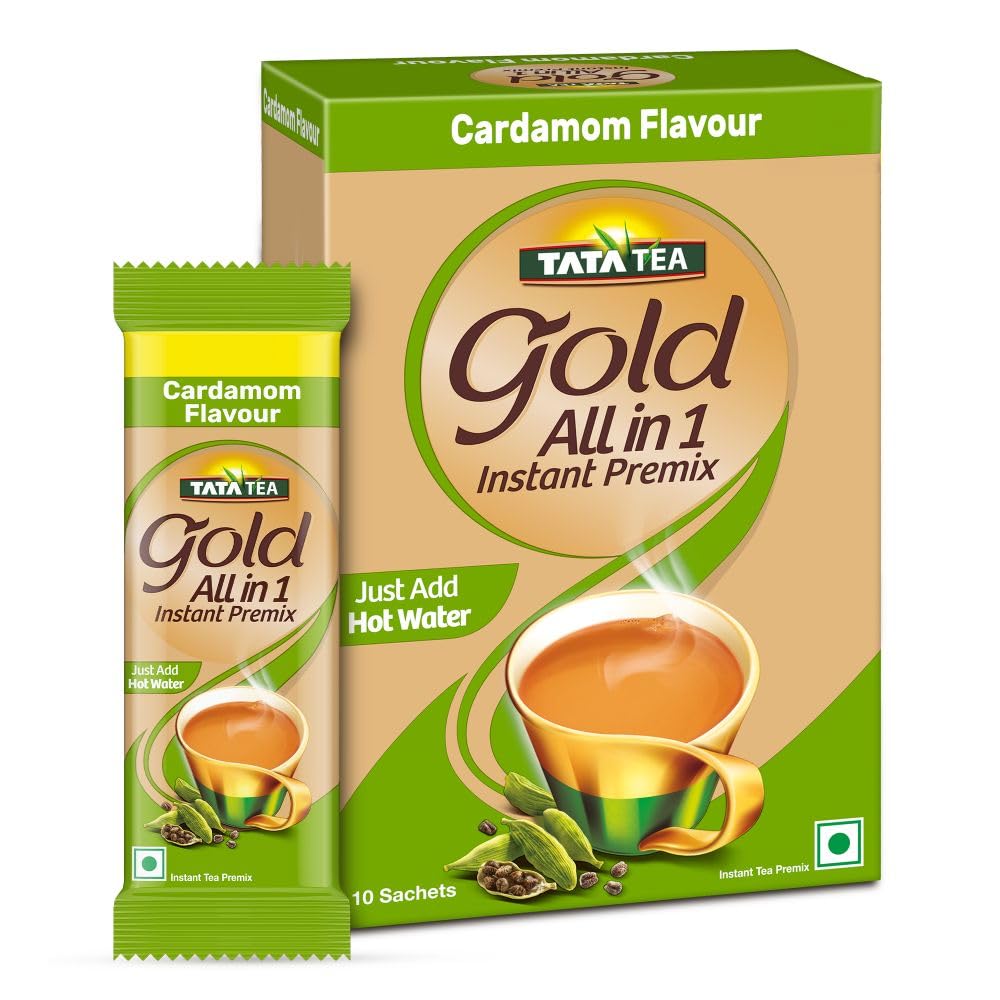 Tata Tea Gold All-in-1 Instant Premix Cardamom Tea, 14g Per Serve, Quick & Easy To Make Cardamom Tea, 10 Sachets
Tata Tea Gold All-in-1 Instant Premix Cardamom Tea, 14g Per Serve, Quick & Easy To Make Cardamom Tea, 10 Sachets