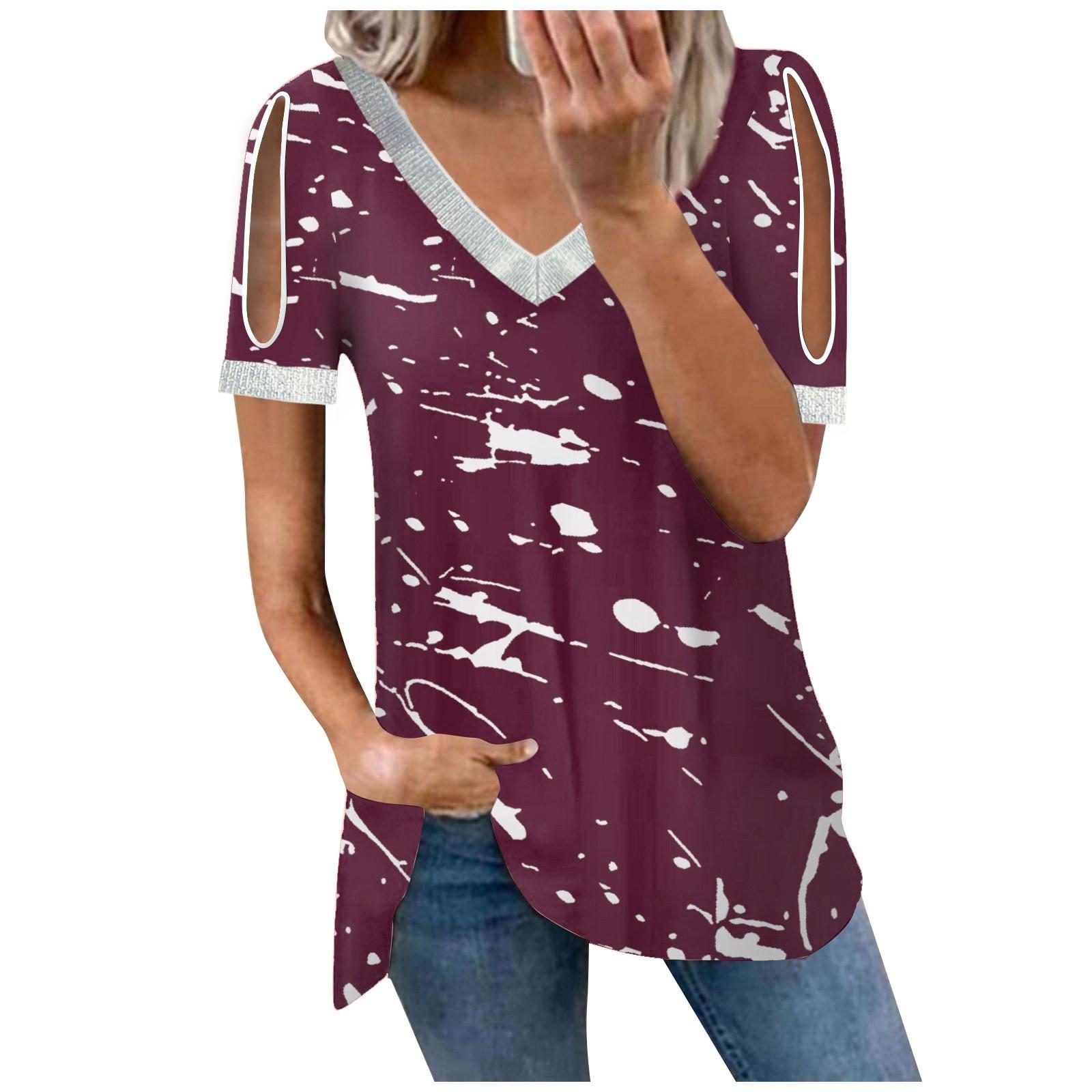 Women s T-shirt Printed V-neck Sequin Short Sleeved Summer Casual Loose Top XXL винний
Women s T-shirt Printed V-neck Sequin Short Sleeved Summer Casual Loose Top XXL винний