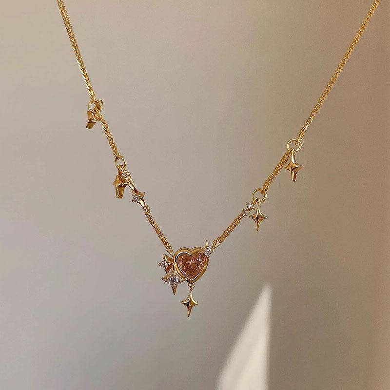 Sweet design pink gem heart-shaped starry tassels necklace fashion Light luxury star collar chain wedding jewelry gifts 45cm золотой
Sweet design pink gem heart-shaped starry tassels necklace fashion Light luxury star collar chain wedding jewelry gifts 45cm золотой