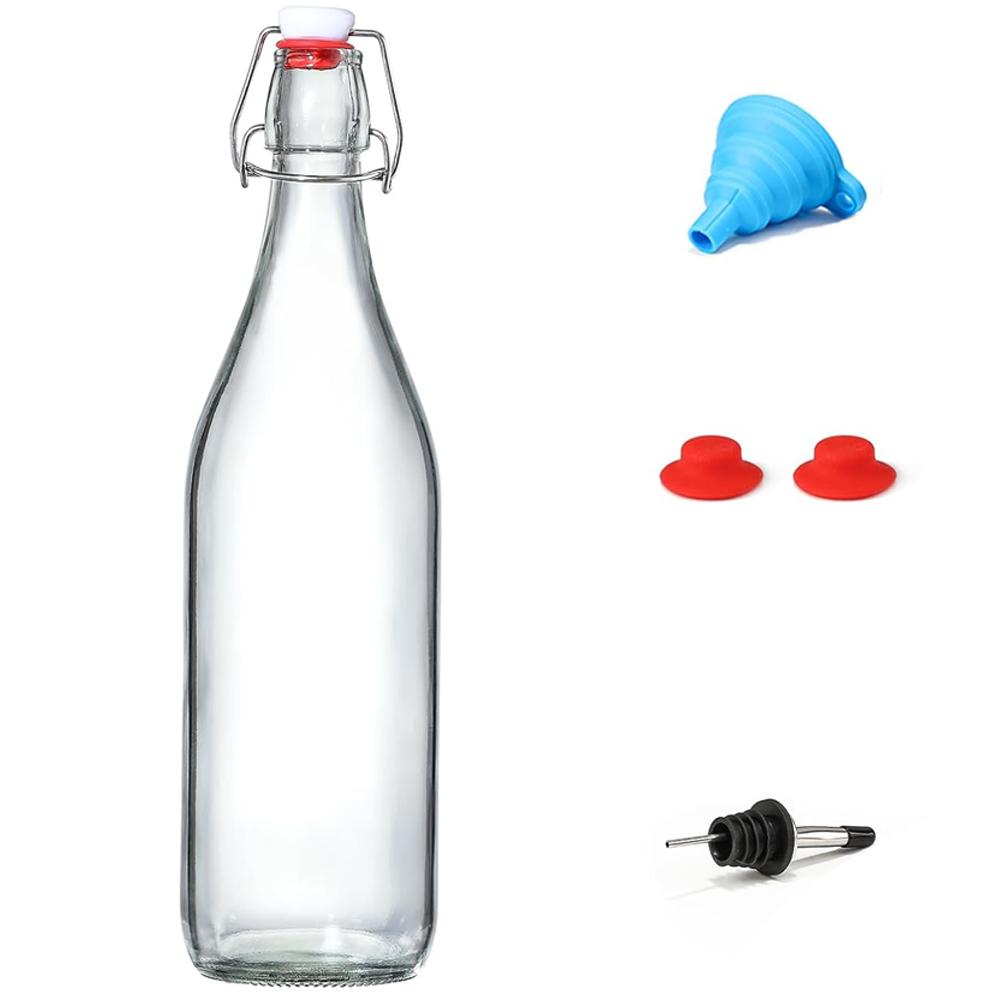Classic Swing Top Glass Bottles 1L w/Marker & Labels - Clear Bottle with Caps for Juice, Water, Kombucha, Wine, Beer Brewing 1000ml 1.0L
Classic Swing Top Glass Bottles 1L w/Marker & Labels - Clear Bottle with Caps for Juice, Water, Kombucha, Wine, Beer Brewing 1000ml 1.0L