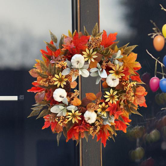 Yousheng Artificial Fall Wreath for Front Door 18 Maple Leaf Autumn Wreath with Pumpkin Flower Berry for Harvest Thanksgiving Farmhouse Decor 45cm
Yousheng Artificial Fall Wreath for Front Door 18 Maple Leaf Autumn Wreath with Pumpkin Flower Berry for Harvest Thanksgiving Farmhouse Decor 45cm