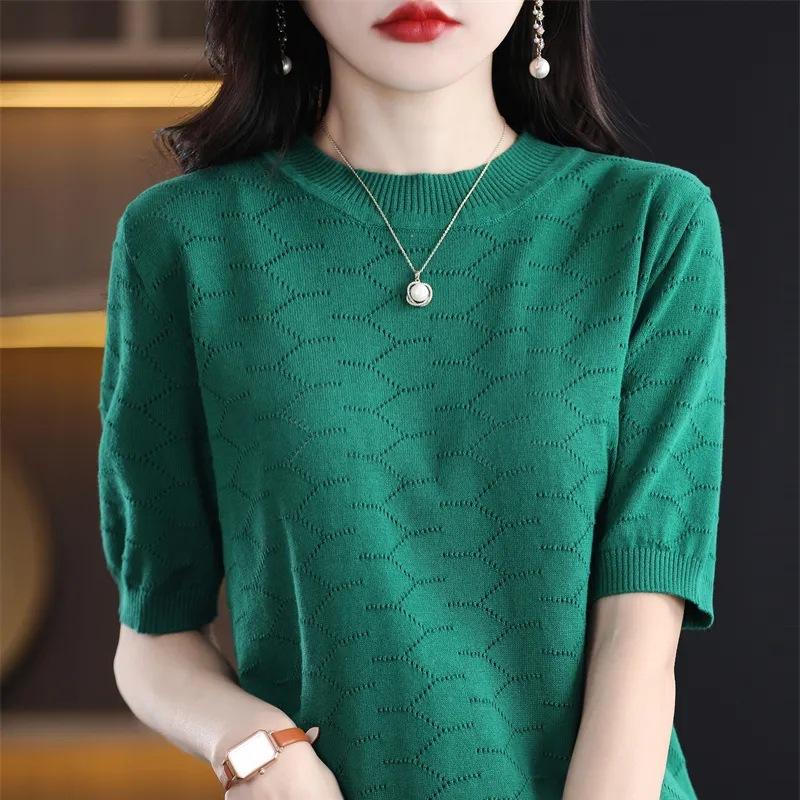 Summer Women s Knitted T-shirt Solid Color Hollow Round Neck Knitted Ice Silk Short Sleeve Thin T-shirt Top 2XL зелений
Summer Women s Knitted T-shirt Solid Color Hollow Round Neck Knitted Ice Silk Short Sleeve Thin T-shirt Top 2XL зелений