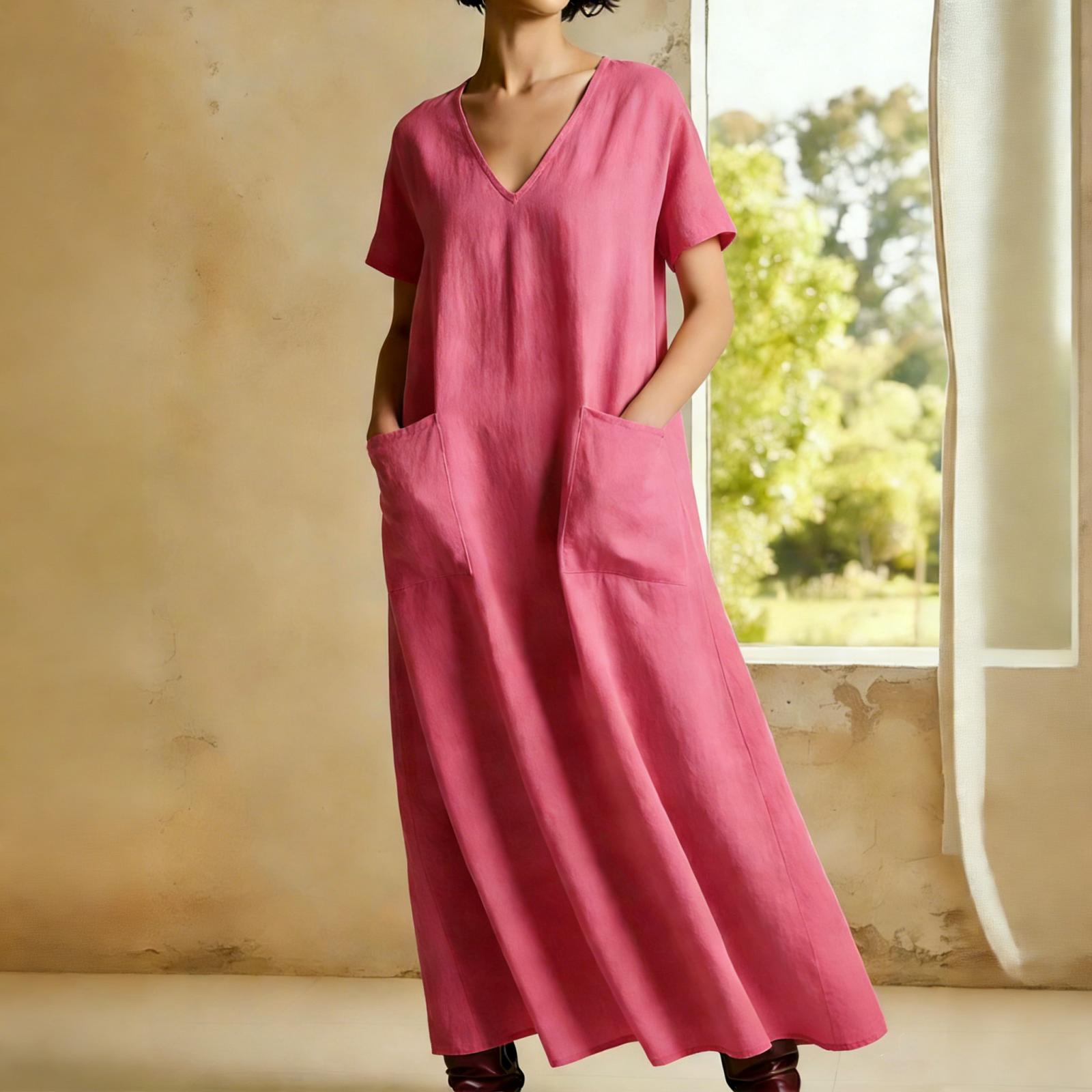 Women s Round-neck Short-sleeved -color Mid-length Loose-fitting Dress With Large Pockets And Casual XL рожевий
Women s Round-neck Short-sleeved -color Mid-length Loose-fitting Dress With Large Pockets And Casual XL рожевий