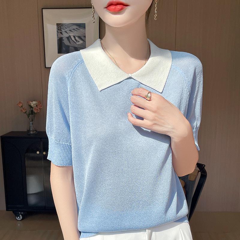 2025 Spring/Summer Ice Silk Color Block Polo Collar Knitted Short Sleeve Loose Pullover Top M
2025 Spring/Summer Ice Silk Color Block Polo Collar Knitted Short Sleeve Loose Pullover Top M