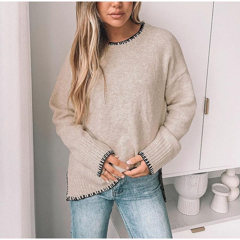 European American Autumn Winter Round Neck Casual Long Sleeve Sweater Solid Color Versatile Split Sweaters L хакі
European American Autumn Winter Round Neck Casual Long Sleeve Sweater Solid Color Versatile Split Sweaters L хакі