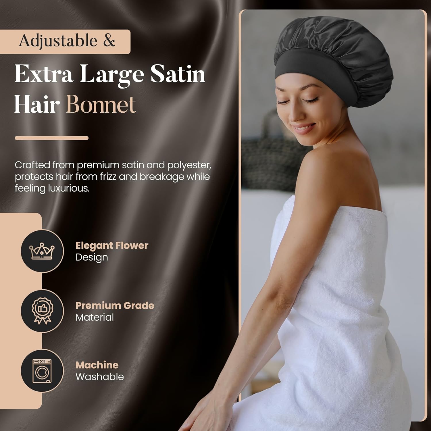Satin Hair Bonnet for Women Elastic Reusable Shower Hair Caps Bonnet for Sleeping Women Shower Caps чорний
Satin Hair Bonnet for Women Elastic Reusable Shower Hair Caps Bonnet for Sleeping Women Shower Caps чорний