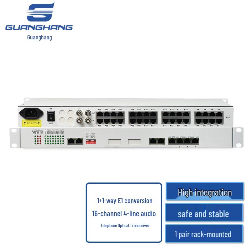 Guanghang Audio PCM 1+1 E1 to 16-Channel 4-Wire Audio Converter
Guanghang Audio PCM 1+1 E1 to 16-Channel 4-Wire Audio Converter