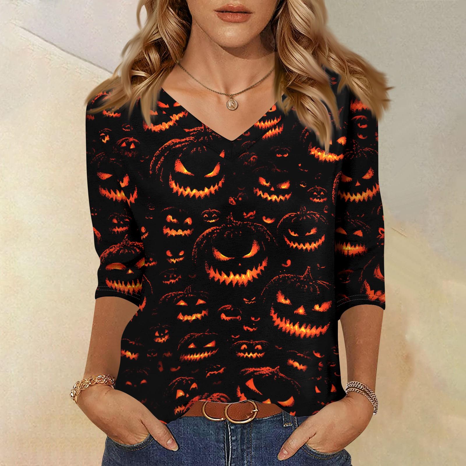 Women V Neck Three Quarter Sleeve Top Halloween Pumpkin Print Casual Loose Fit Blouse for Daily Wear Holiday Party XL жовтий
Women V Neck Three Quarter Sleeve Top Halloween Pumpkin Print Casual Loose Fit Blouse for Daily Wear Holiday Party XL жовтий