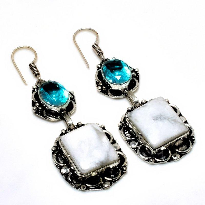 Ювелирные серьги с говлитом, яшмой, голубым топазом, посеребренные 925 пробы, 2,27 дюйма
Ювелирные серьги с говлитом, яшмой, голубым топазом, посеребренные 925 пробы, 2,27 дюйма