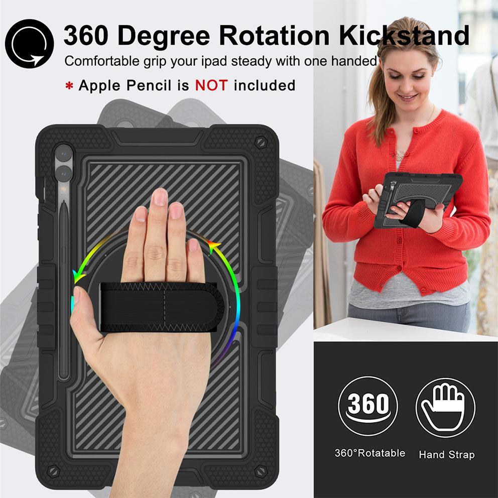Protective Kickstand Case for Samsung Galaxy Tab S9+ Anti-Drop Silicone+PC Tablet Cover with Wrist Band/Shoulder Strap All Black 
Protective Kickstand Case for Samsung Galaxy Tab S9+ Anti-Drop Silicone+PC Tablet Cover with Wrist Band/Shoulder Strap All Black