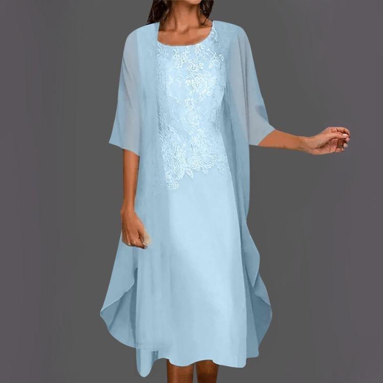 Fashion Elegant Women Two Piece Sleeveless Round Neck Chiffon Lace Patchwork Solid Color Dress S светло-синий
Fashion Elegant Women Two Piece Sleeveless Round Neck Chiffon Lace Patchwork Solid Color Dress S светло-синий