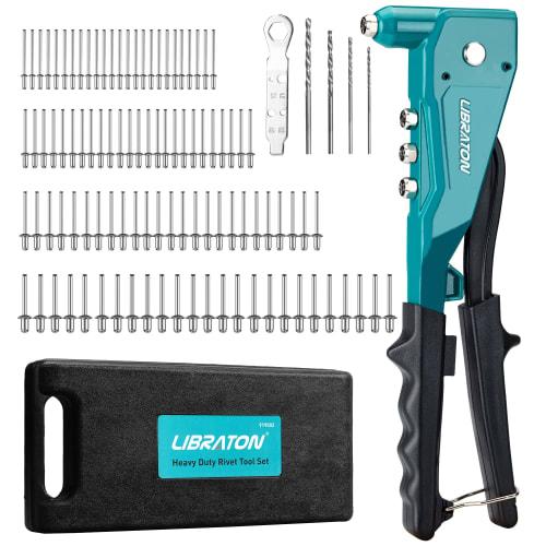 LIBRATON Heavy Hand Riveter Set with 100 Blind Rivets, 4 HSS Drill Bits, Aluminum Rivets, and Storage Case
LIBRATON Heavy Hand Riveter Set with 100 Blind Rivets, 4 HSS Drill Bits, Aluminum Rivets, and Storage Case