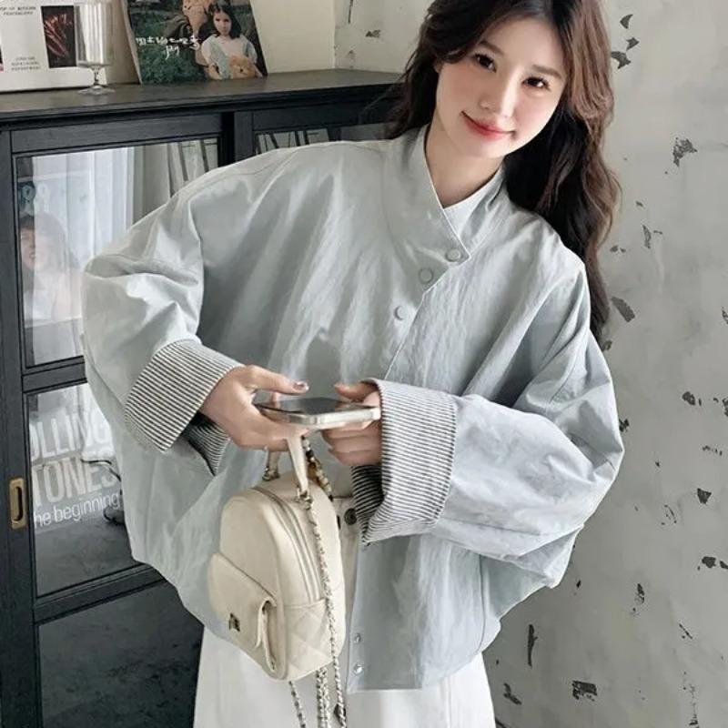 Women s Light Blue Stand Collar Oversized Jacket Button Down Contrast Cuff Casual Loose Fit Outerwear S синій
Women s Light Blue Stand Collar Oversized Jacket Button Down Contrast Cuff Casual Loose Fit Outerwear S синій