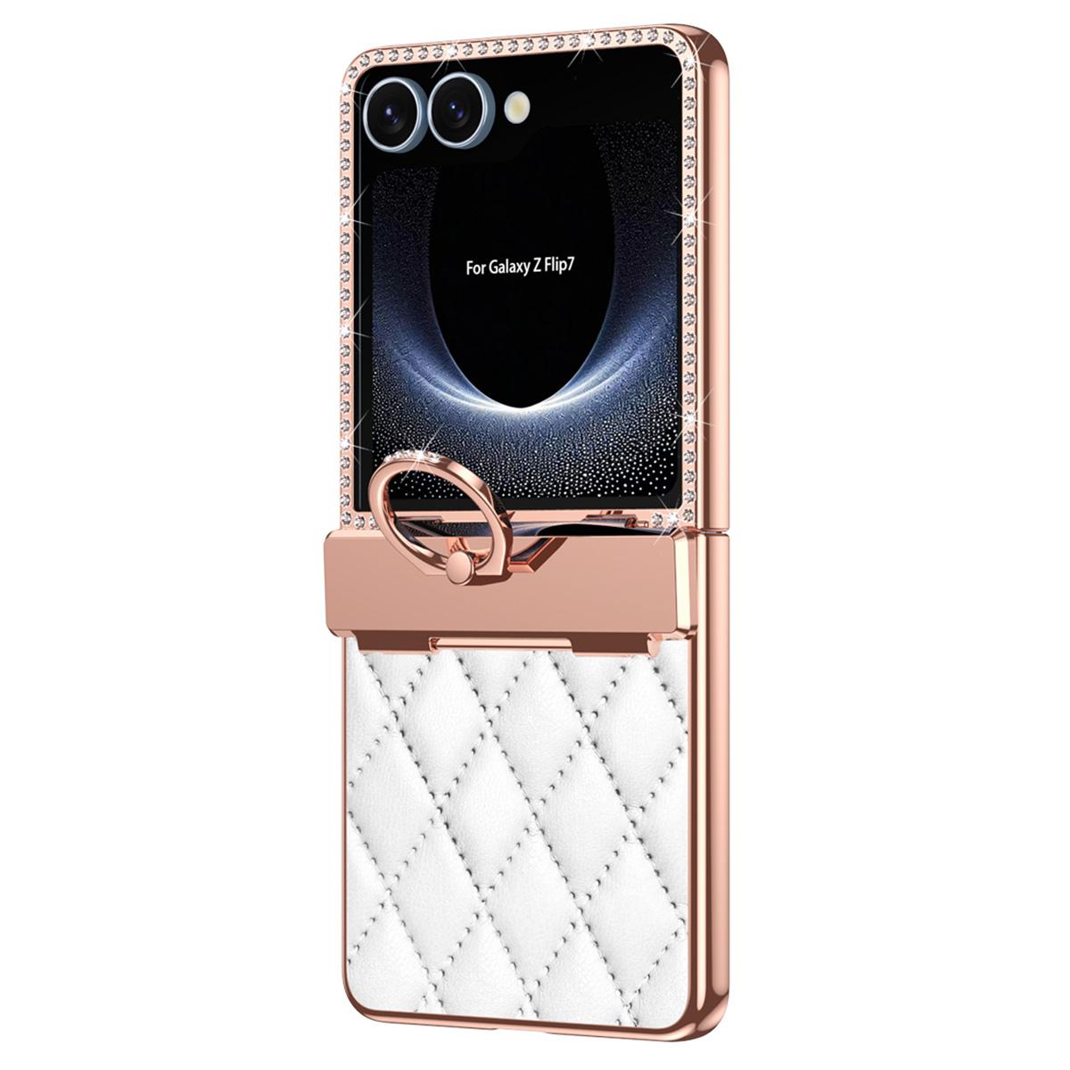 For Samsung Galaxy Z Flip7 5G Case Ring Holder Rhinestone Leather+PC Cover with Rear Screen Film White
For Samsung Galaxy Z Flip7 5G Case Ring Holder Rhinestone Leather+PC Cover with Rear Screen Film White
