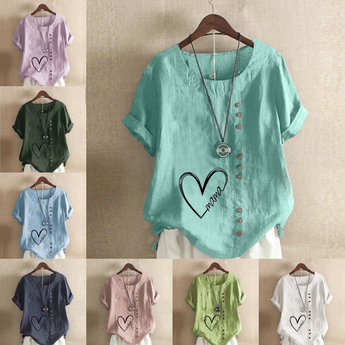 Women s Fashion Round Neck Short Sleeve T-shirt Casual Cotton Linen Graphic Shirt Leisure Loose Mama Heart Prined Summer Blouse Tops
Women s Fashion Round Neck Short Sleeve T-shirt Casual Cotton Linen Graphic Shirt Leisure Loose Mama Heart Prined Summer Blouse Tops
