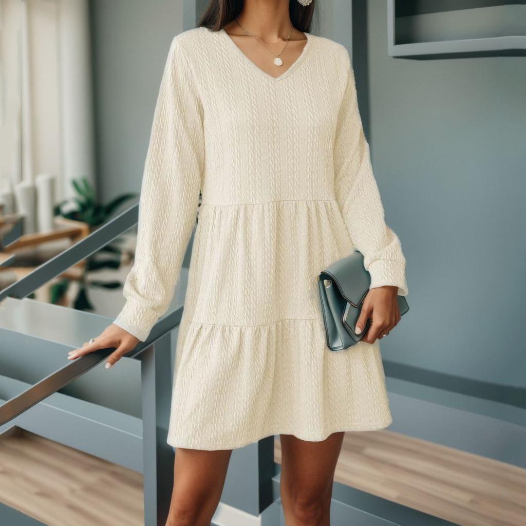 Весенне-осеннее женское модное свободное платье с v-образным вырезом и длинными рукавами S бежевый
Весенне-осеннее женское модное свободное платье с v-образным вырезом и длинными рукавами S бежевый