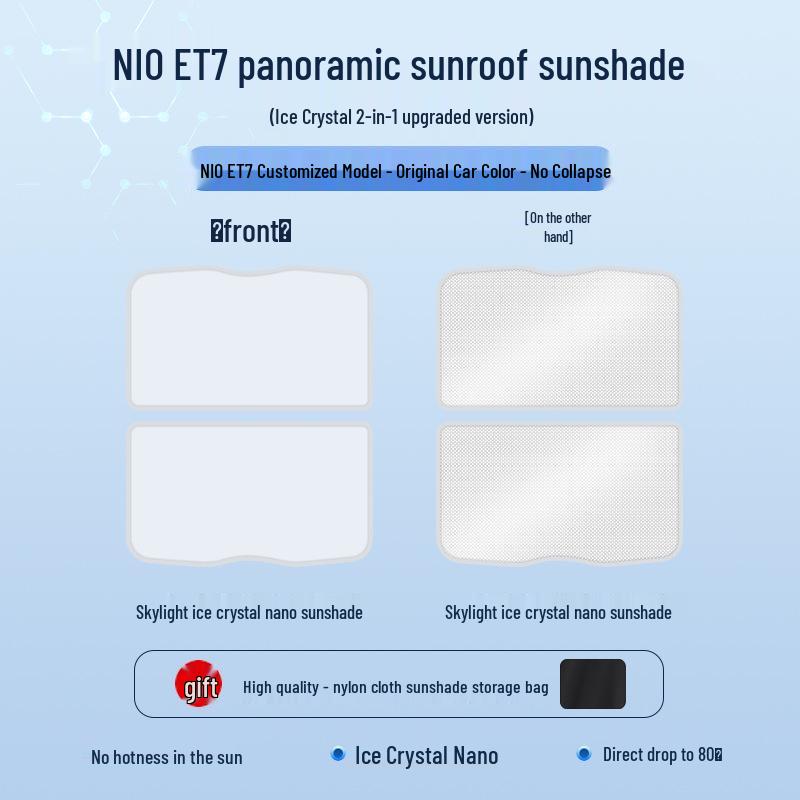 Compatible with Nio 2021 ET7: Ice Crystal Sunroof Sunshade for Heat Insulation, Sun Protection, and Privacy. Nio 2021 ET7
Compatible with Nio 2021 ET7: Ice Crystal Sunroof Sunshade for Heat Insulation, Sun Protection, and Privacy. Nio 2021 ET7