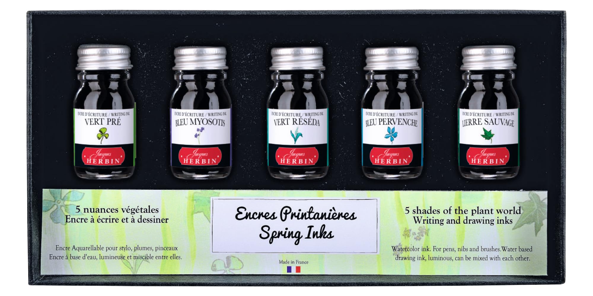 Herbin Mini Ink Coffret Traditional Mignonette Ivy HERBIN hb18501 Spring 10ml, 5-Pack (Light Green, Forget-me-not Blue, Green, Periwinkle, Green)
Herbin Mini Ink Coffret Traditional Mignonette Ivy HERBIN hb18501 Spring 10ml, 5-Pack (Light Green, Forget-me-not Blue, Green, Periwinkle, Green)