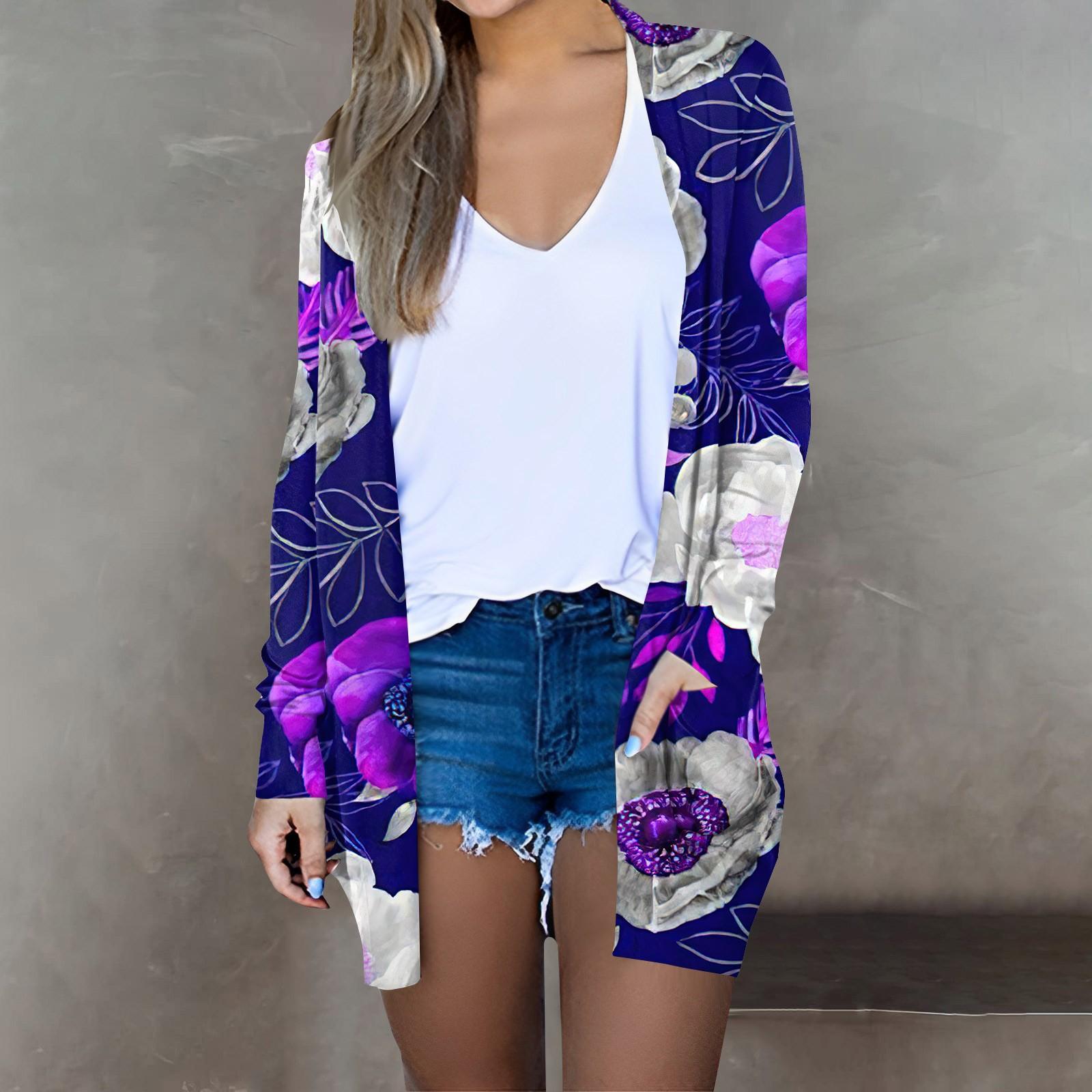 Женская модная повседневная куртка-кардиган миди с длинным рукавом и цветочным принтом, топы XXXL