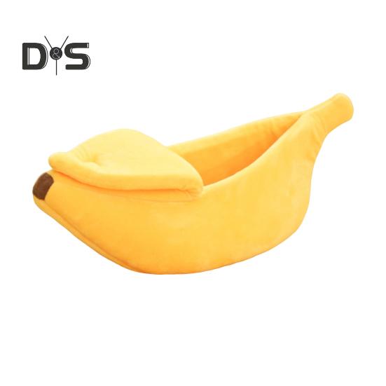 Кровать для домашних животных в форме банана, полузакрытый спальный мешок для домашних животных, зимний теплый домик для кошек, утолщенная подушка, домик-убежище для домашних животных для маленьких собак, кошек, кроликов S жёлтый