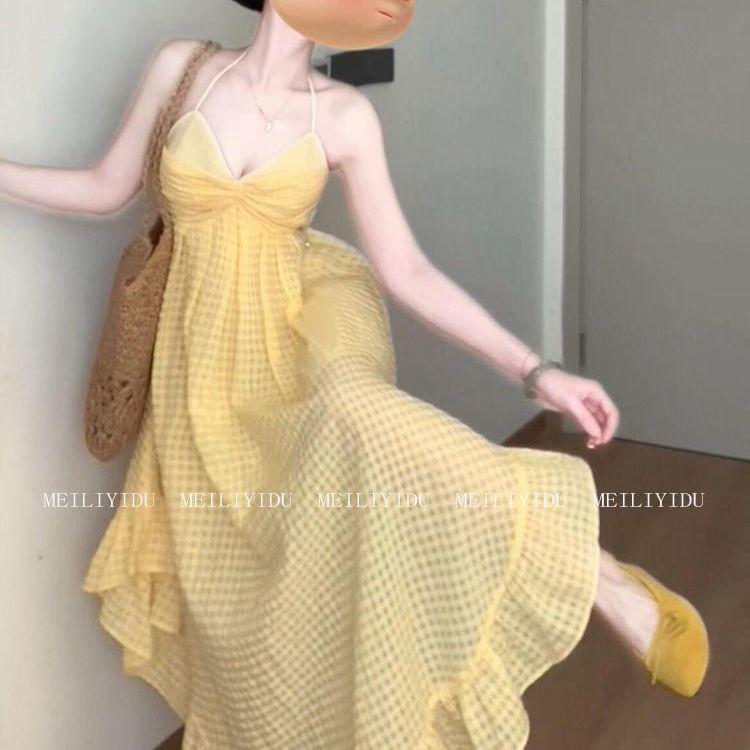 Plus Size Yellow Plaid Backless Halter Dress for Chubby Girls - Flattering, Dopamine-Inducing with a Large Skirt. L for 100-120 lbs
Plus Size Yellow Plaid Backless Halter Dress for Chubby Girls - Flattering, Dopamine-Inducing with a Large Skirt. L for 100-120 lbs
