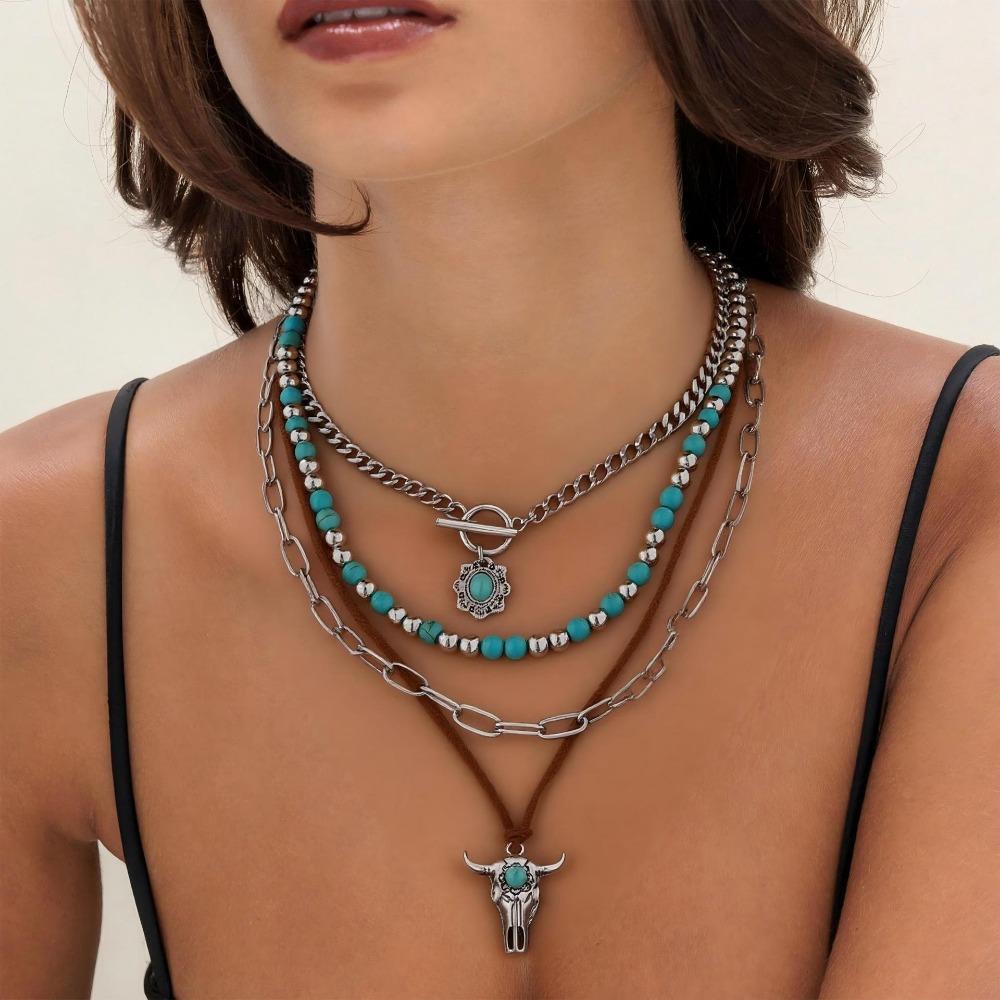 European and American Retro Imitation Turquoise Cow Head Collarbone Exotic Ethnic Style Cactus Cowboy Hat Stacked with Beaded Necklace
European and American Retro Imitation Turquoise Cow Head Collarbone Exotic Ethnic Style Cactus Cowboy Hat Stacked with Beaded Necklace