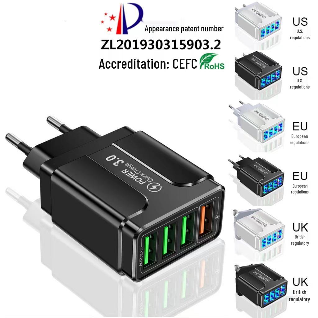 5.1A QC3.0 Butterfly Fast Charger: 4 USB, Multi-port, US/EU/UK Plug for Mobile Phones US Black (Flat Plug)
5.1A QC3.0 Butterfly Fast Charger: 4 USB, Multi-port, US/EU/UK Plug for Mobile Phones US Black (Flat Plug)