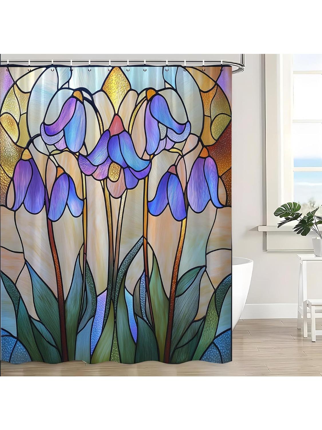 Stained Glass Shower Curtain Abstract Purple Floral Green Leaves Plant Flower Modern Art Vintage Bath Decor Curtain With Hooks W60H190(CM)-1 Pcs
Stained Glass Shower Curtain Abstract Purple Floral Green Leaves Plant Flower Modern Art Vintage Bath Decor Curtain With Hooks W60H190(CM)-1 Pcs