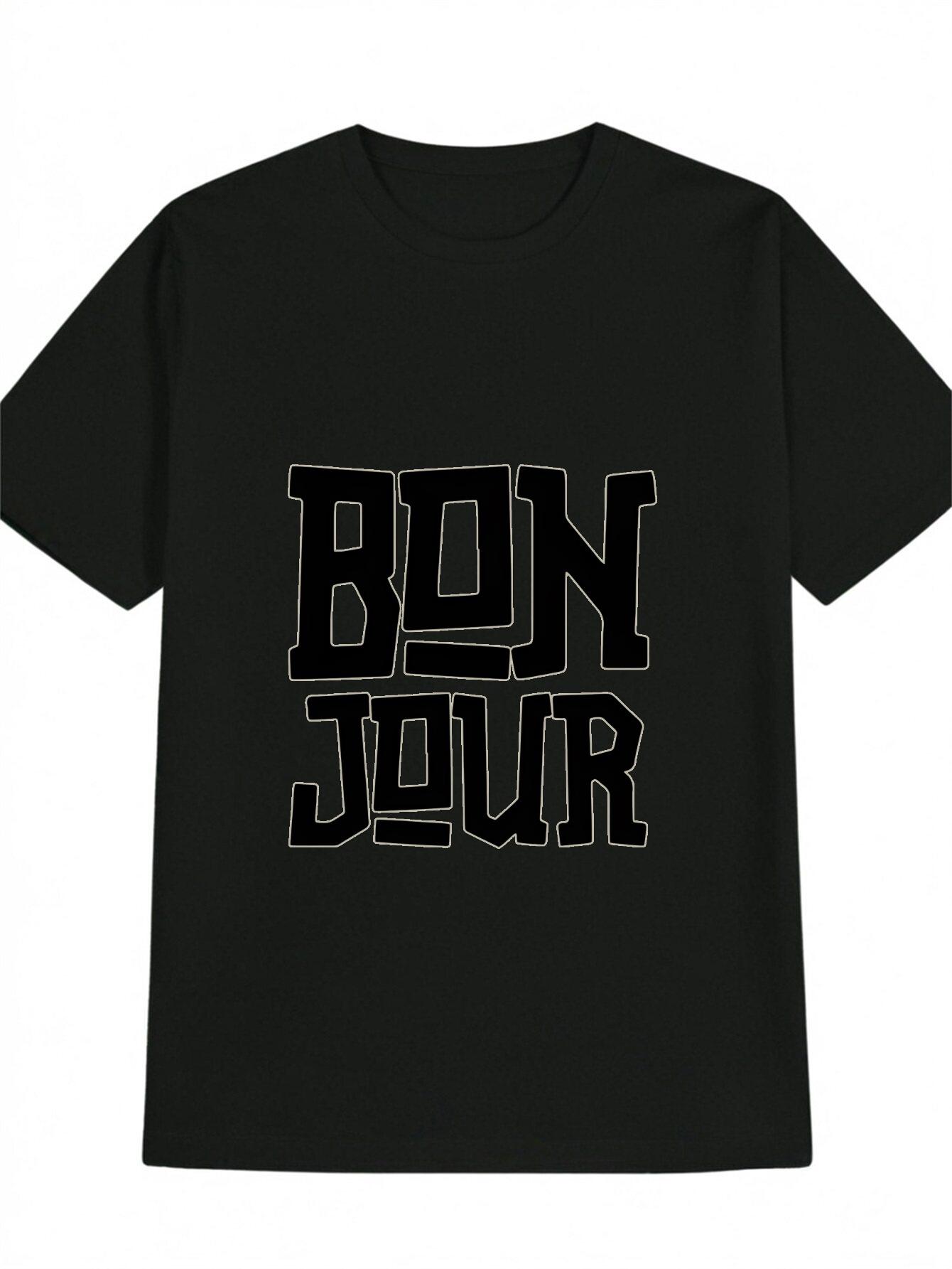 Casual Short Sleeve T-shirt with BON JOUR Graphic Print - Black & Beige Contrast S
Casual Short Sleeve T-shirt with BON JOUR Graphic Print - Black & Beige Contrast S
