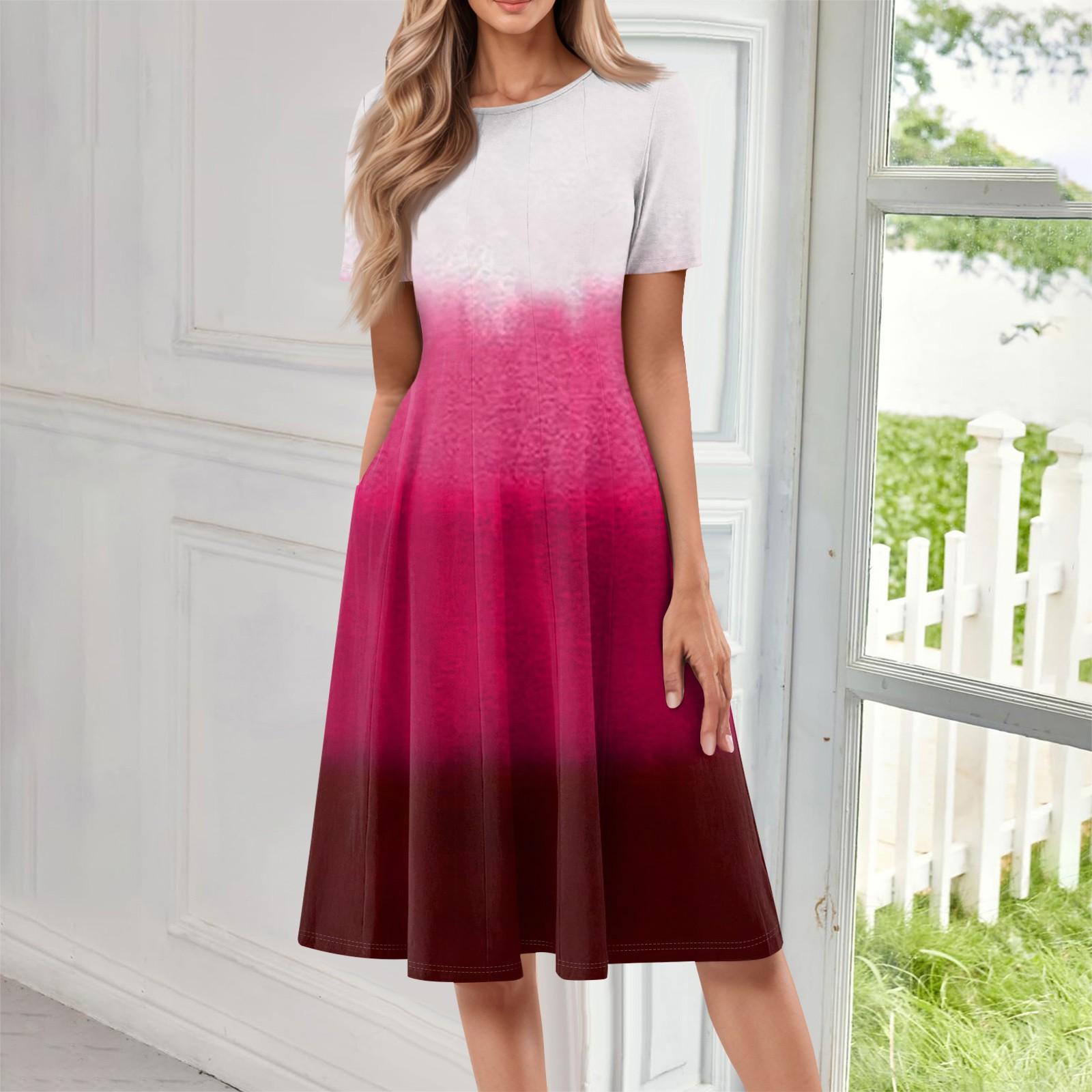 Ladies Casual Fashion Round Neck Short Sleeve Mid-Length Gradient Dress M
Ladies Casual Fashion Round Neck Short Sleeve Mid-Length Gradient Dress M