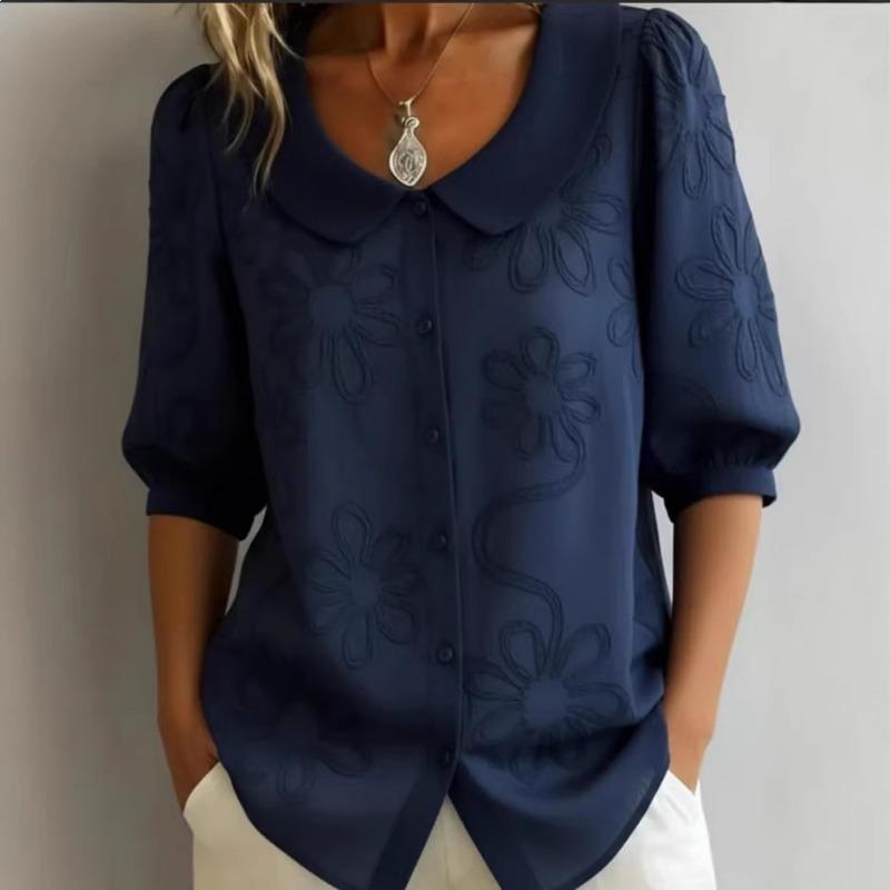 Women Summer New Navy Blue Floral Embroidery Puff Half Sleeve Single Breasted Blouse S темно-синього кольору
Women Summer New Navy Blue Floral Embroidery Puff Half Sleeve Single Breasted Blouse S темно-синього кольору