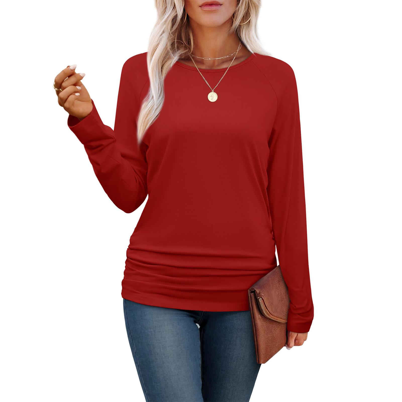 Женский повседневный топ с круглым вырезом и длинными рукавами, подол, боковая оборка XL красный
Женский повседневный топ с круглым вырезом и длинными рукавами, подол, боковая оборка XL красный